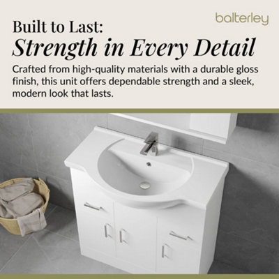 3 Door 2 Drawer Bathroom Vanity Basin Unit with Round Basin - 850mm - Gloss White