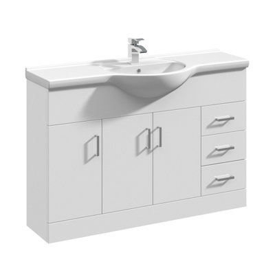 3 Door 3 Drawer Vanity Basin Unit with Round Basin - 1200mm - Gloss White