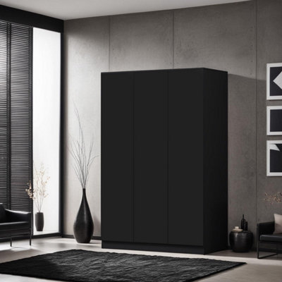 3 Door Large Wardrobe Matt Black Modern Bedroom Furniture