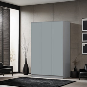 3 Door Triple Wardrobe Large Matt Grey Bedroom Storage Furniture