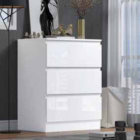 3 Drawer Bedside Nightstand Chest Of Drawers High Gloss White