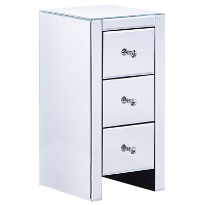 3 Drawer Bedside Table LORRIS Glass Silver