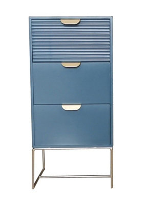 3 Drawer Bedside Table - Wood - L24 x W30 x H64 cm - Blue