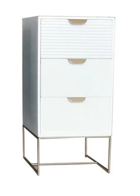 3 Drawer Bedside Table - Wood - L24 x W30 x H64 cm - White