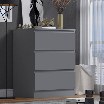 3 Drawer Chest Of Drawers Bedside Table Dark Matt Grey Scratch Resistant