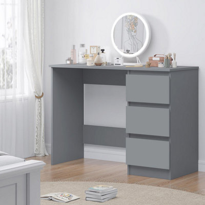 3 Drawer Desk Home Office Dressing Table Dark Matt Grey Scratch Resistant