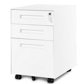 3 Drawer File Cabinet Filing Pedestal Metal Solid Mobile with Keys, Fully Assembled Except Casters, White