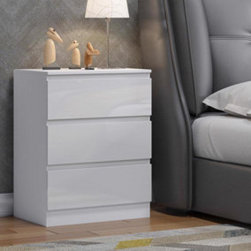 3 Drawer High Gloss White Bedside Table Nightstand