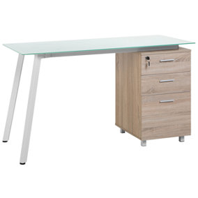 3 Drawer Home Office Desk 130 x 60 cm Light Wood and White MONTEVIDEO