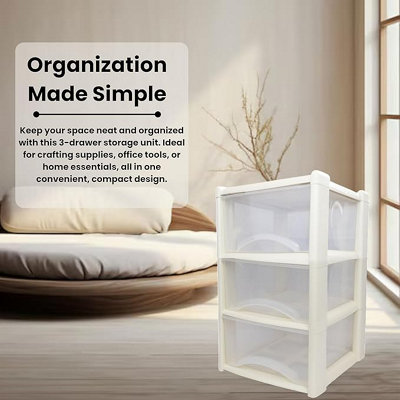 3 Drawer Large Plastic Storage Drawer Tower - Home, Offices and ...