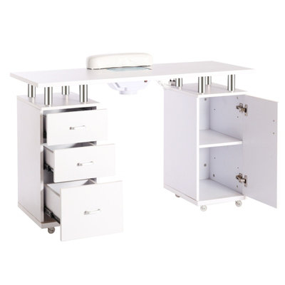 3 Drawer Manicure Station Nail Table Salon Nail Desk on Wheels with Dust Collector