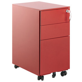 3 Drawer Metal Filing Cabinet Red BOLSENA