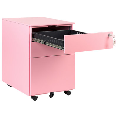 3 Drawer Metal Storage Cabinet Pink CAMI