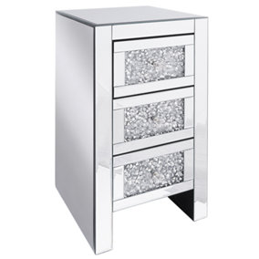 3 Drawer Mirrored Bedside Table Silver LORAY