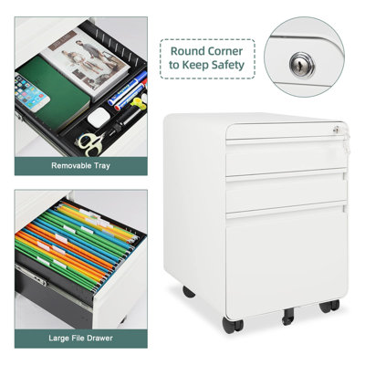 3-Drawer Mobile File Cabinet for A4 File Lockable Anti-tilt Rolling Design - 6