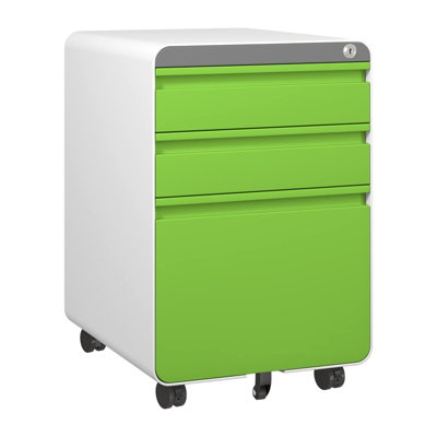 3-Drawer Mobile File Cabinet for A4 File Lockable with Hanging File Frame and Anti-tilt Rolling Design Green