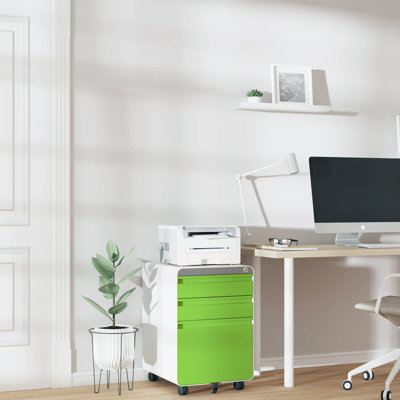 3-Drawer Mobile File Cabinet for A4 File Lockable with Hanging File Frame and Anti-tilt Rolling Design Green - 8