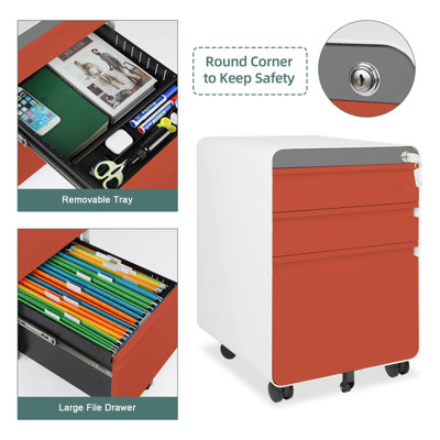 3-Drawer Mobile File Cabinet for A4 File Lockable   with Hanging File Frame and Anti-tilt Rolling Design - 4