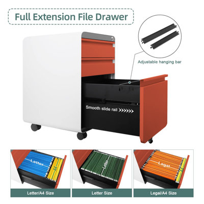 3-Drawer Mobile File Cabinet for A4 File Lockable   with Hanging File Frame and Anti-tilt Rolling Design - 5