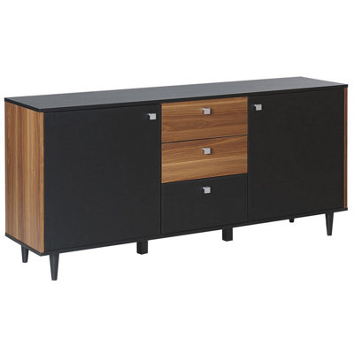 3 Drawer Sideboard Black with Dark Wood KURO