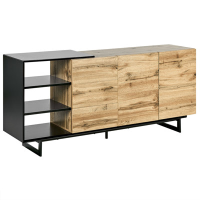 3 Drawer Sideboard Light Wood with Black FIORA