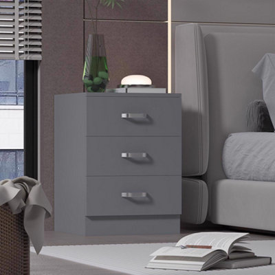 3-Drawer Tunis Bedside Chest - Stylish Matt Grey Nightstand With Spacious Storage