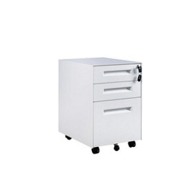 3 Drawer White Metal Under Desk Pedestal Unit - Fully Assembled 5 Wheel Anti-Tip