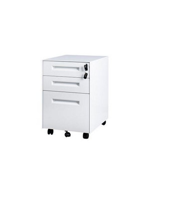 3 Drawer White Metal Under Desk Pedestal Unit - Fully Assembled 5 Wheel Anti-Tip