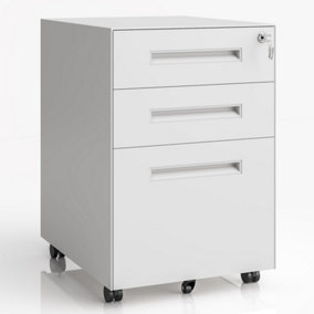 3-Drawers Mobile File Cabinet with Hanging Frame Lockable Vertical Anti-tilt Design White