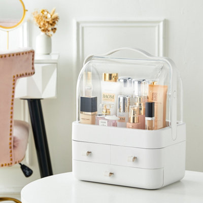 3 Drawers White Portable Dustproof Freestanding Makeup Storage Box 298 x 304 x 395 mm