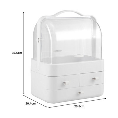3 Drawers White Portable Dustproof Freestanding Makeup Storage Box 298 x 304 x 395 mm - 5