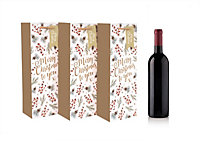 3 Eco Christmas Bottle Bags Red Berry Traditional Design Recyclable Wine Bags