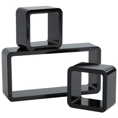 3 floating shelves high-gloss lacquered Lotta - black