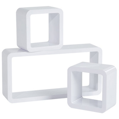 3 floating shelves high-gloss lacquered Lotta - white