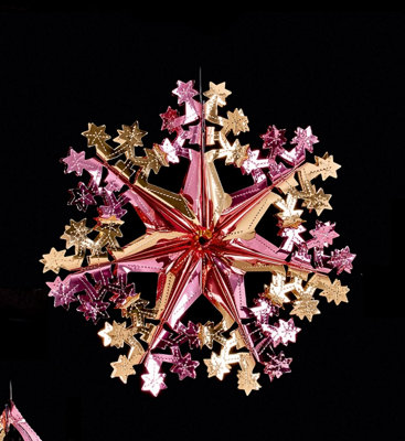 3 Foil Star Christmas Decorations Ceiling Hanging Festive Stars Rose & Gold  40cm