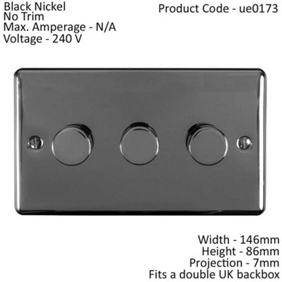 3 Gang 400W 2 Way Rotary Dimmer Switch BLACK NICKEL Light Dimming Wall Plate