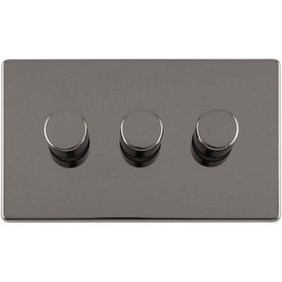 3 Gang Rotary Dimmer Switch 2 Way LED SCREWLESS BLACK NICKEL Light Dimming Wall