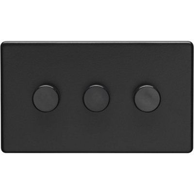 3 Gang Rotary Dimmer Switch 2 Way LED SCREWLESS MATT BLACK Light Dimming Wall