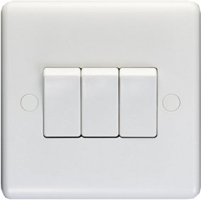 3 Gang Triple 10A Light Switch 2 Way - WHITE PLASTIC Wall Plate Outlet Rocker