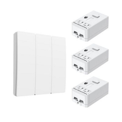 3 Gang Wireless Kinetic Switch, White+Non Dimmable + Wi-Fi 5A RF Receiver