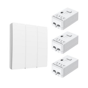 3 Gang Wireless Kinetic Switch, White+Non Dimmable + Wi-Fi 5A RF Receiver