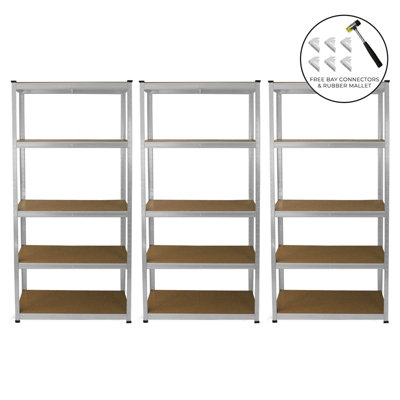 3 Garage Shelving Units 5 Tier Racking Storage Warehouse Bays Industrial Heavy Duty Boltless Galvanised Steel Shelves