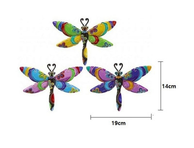 3 Garden Metal Dragonfly Plaques Colourful Hanging Garden Wall Decorations - 8