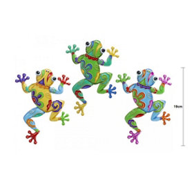 3 Garden Metal Frog Plaques Colourful Hanging Garden Wall Decorations
