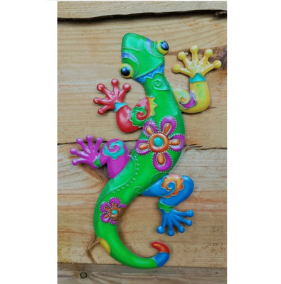 3 Garden Metal Gecko Plaques Colourful Hanging Garden Wall Decorations