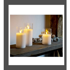 3 Glass LED Candles With Timer Warm White Candle Lights Realistic 7.5cm Wide