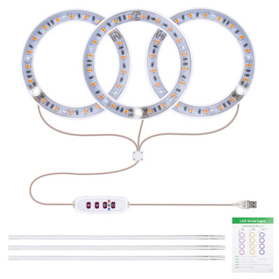 3-Head USB Grow Light for Indoor Plants-4.8W,50.48lm,Timer&Dimmable for Succulents&Mini Bonsai