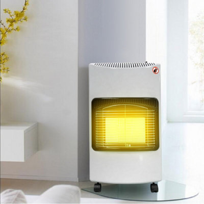 3 Heat Settings White Portable Freestanding Ceramic Infrared Heating Gas Heater Indoor with Wheels