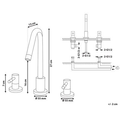 3 Hole Bathroom Basin Tap Gold KALAMBO - 3