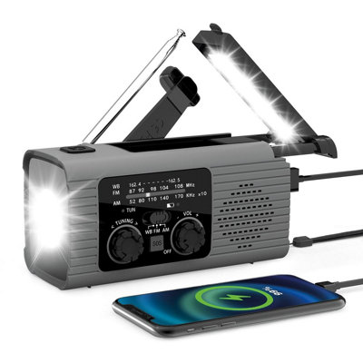 3-in-1 Battery, Solar & Hand Crank Radio with Hand Strap, Adjustable Angle Reading Lamp Torch, Powerbank Function & SOS Alarm